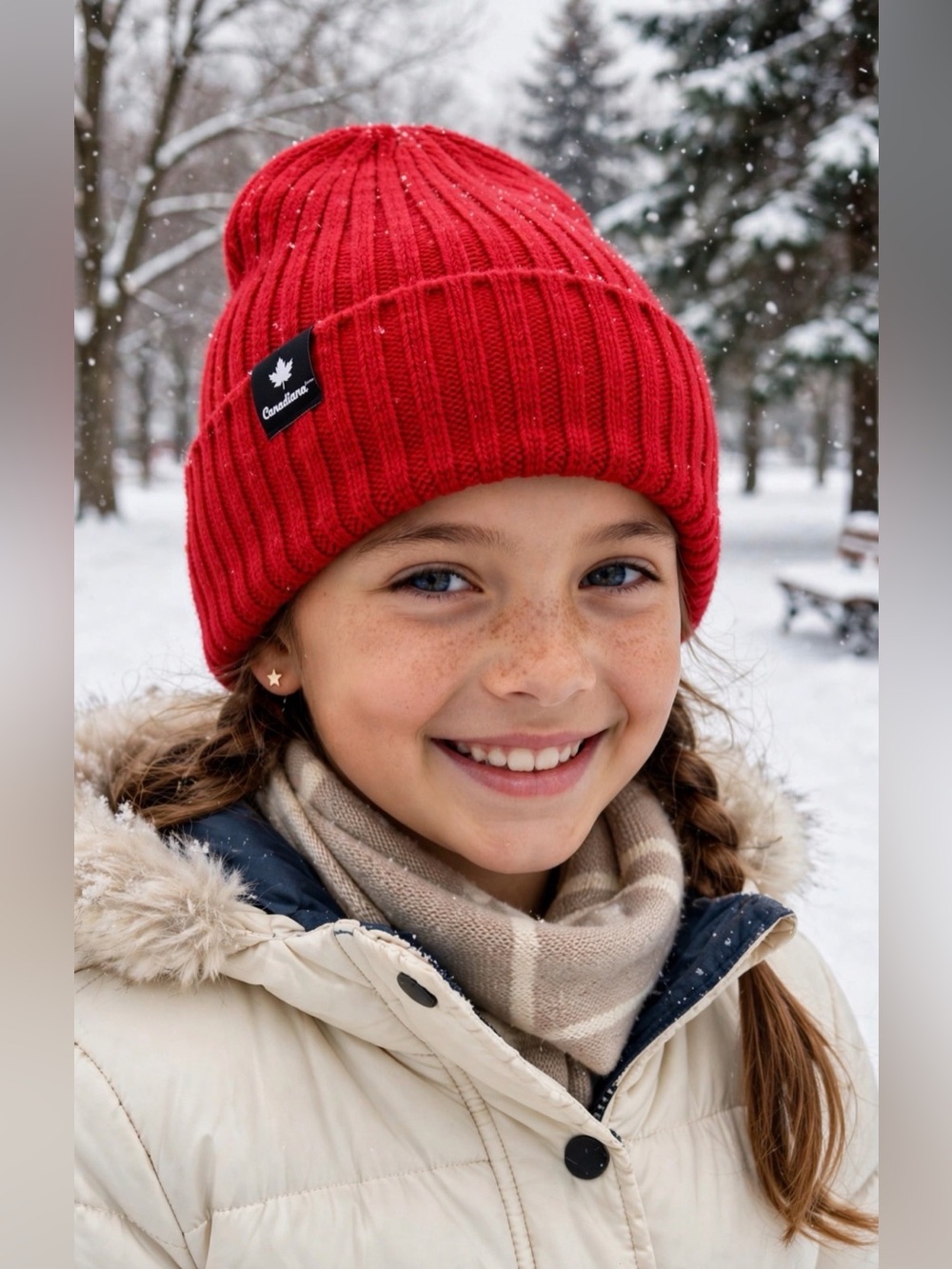 Canadiana Red Ribbed Knit Beanie